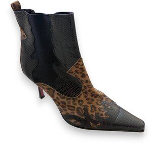 Ramon Tenza Black Boots Animal Print Ankle Retro Pointed Red Sole Retro Y2K 10